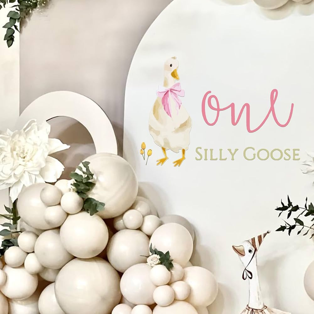 Caption One Silly Goose Decal - Goose Theme 1st Birthday Decoration for Girls, Pink Bow Goose Bir... | Amazon (US)