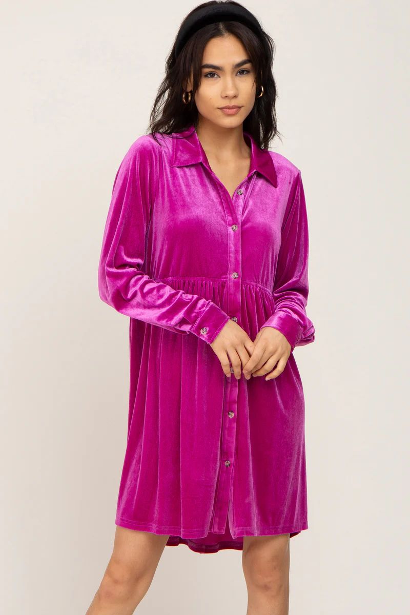 Magenta Velvet Button Down Mini Dress | PinkBlush Maternity