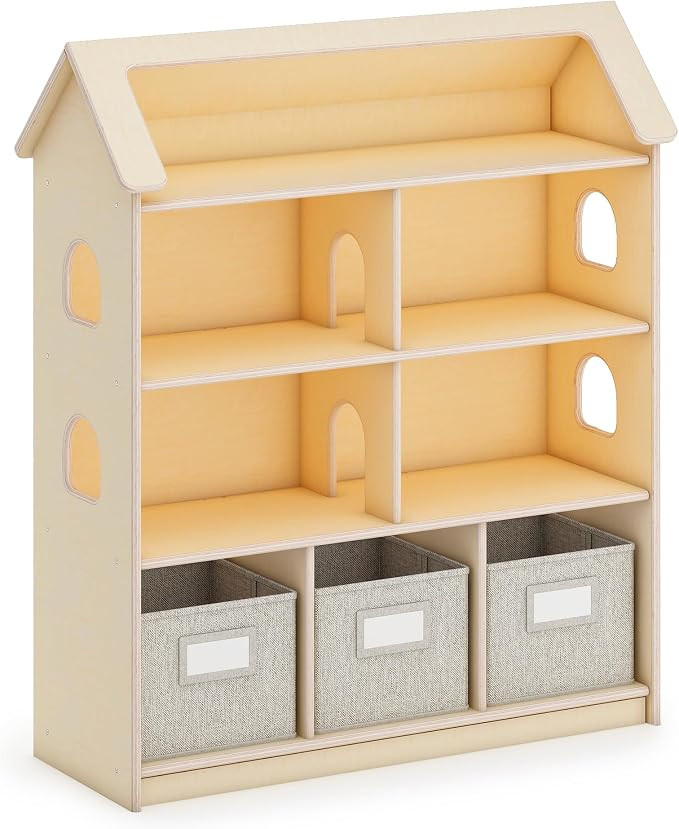 Guidecraft EdQ Dollhouse Bookcase - Natural: Kids' Wooden Organizer Shelves with Removable Storag... | Amazon (US)