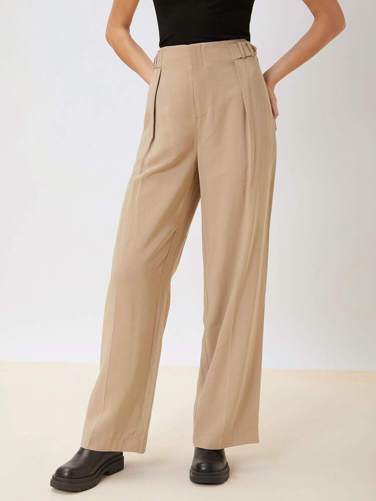 SHEIN Straight-Leg Pants Made Of Lenzing™ Ecovero™ Branded Viscose Fibers | SHEIN