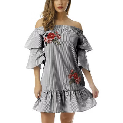Cocoom Bell Sleeve Dress with Floral Embroidery (Black/White, Medium) | Target