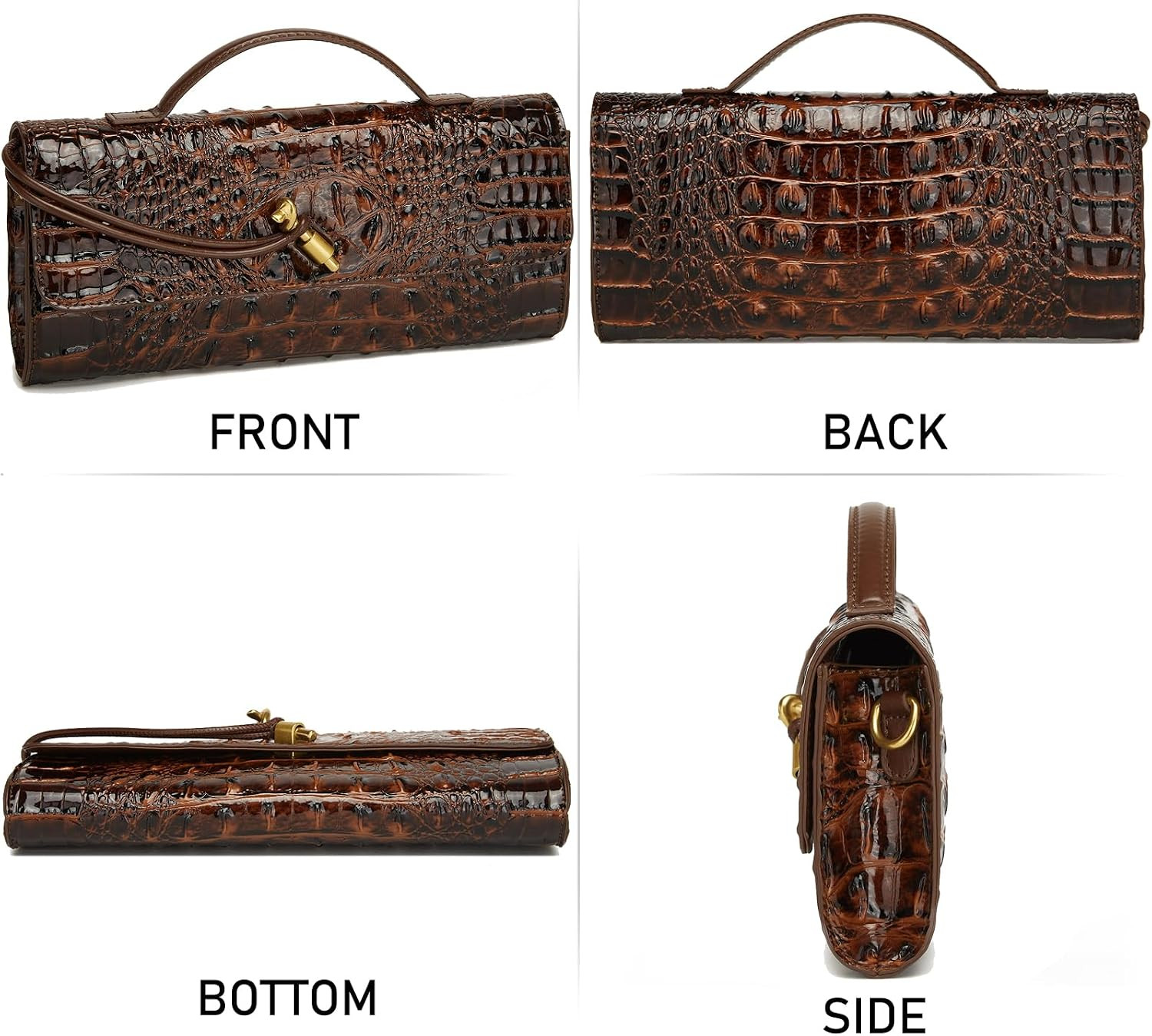 Trendy Women Crocodile Evening Clutch Purse Crossbody Shoulder Handbag Cute Vegan Leather Satchels | Amazon (US)
