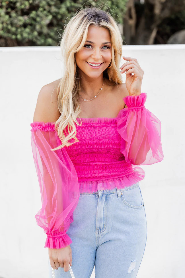 Happy Ever After Pink Ruffled Tulle Sleeved Blouse | Pink Lily