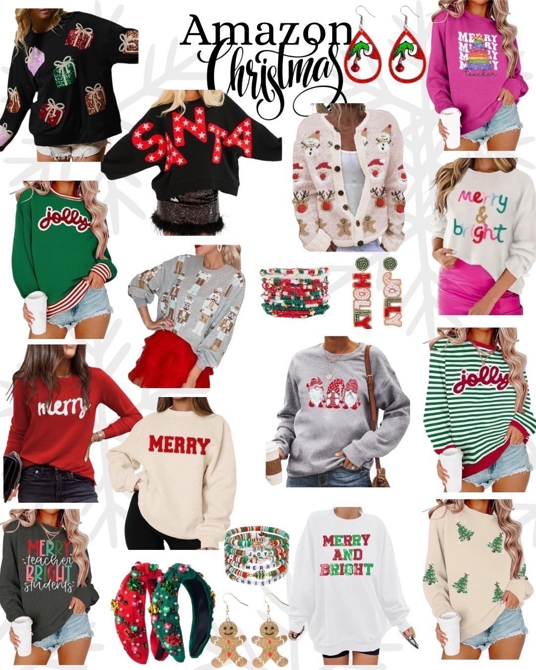Christmas. Cutest Christmas sweaters. Christmas sweatshirt. Christmas earrings. Christmas bracelets. Christmas vibe. Christmas fashion. Amazon christmas 

#LTKFindsUnder50 #LTKHoliday #LTKSeasonal