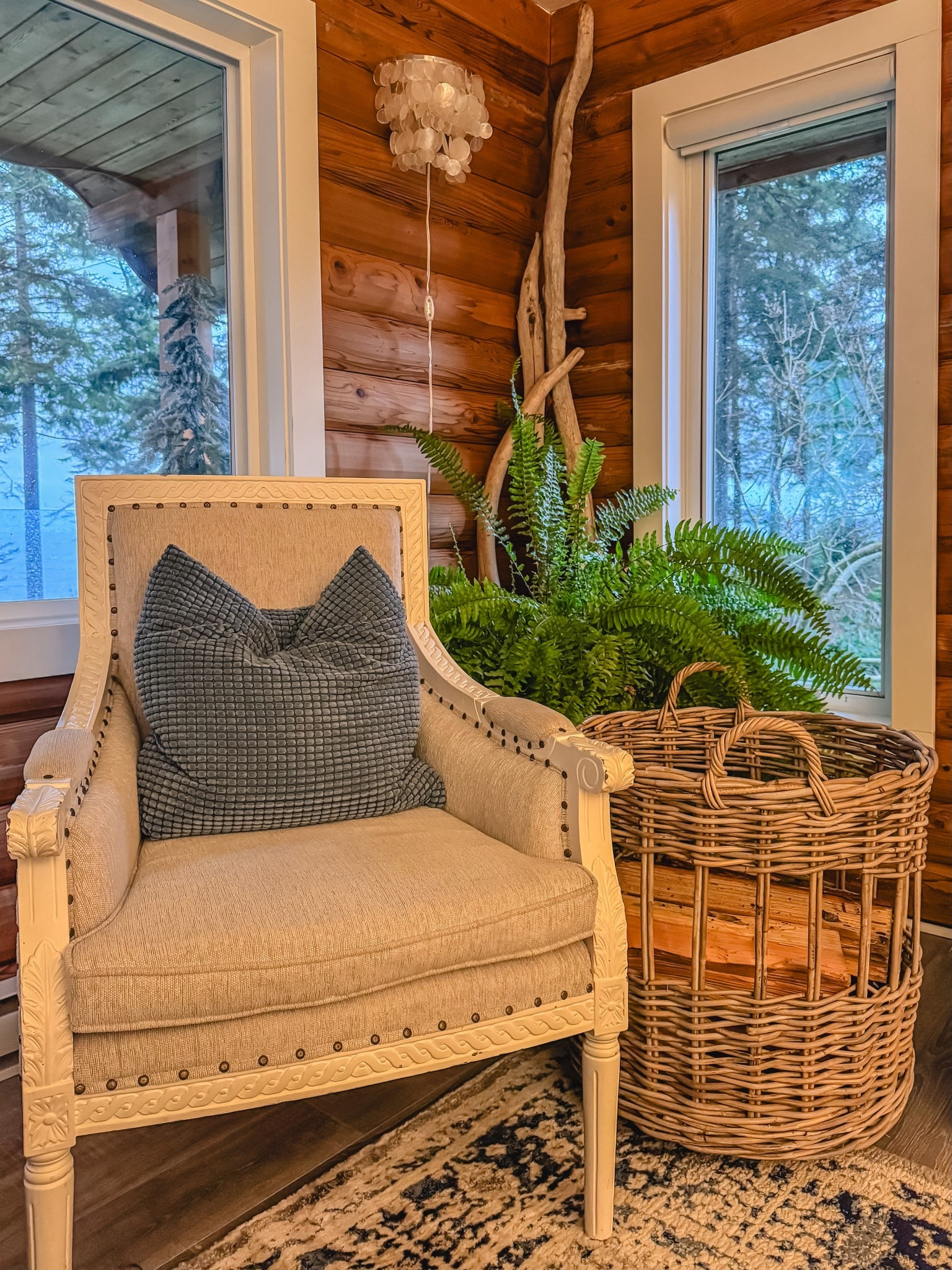 Reading by the fire on a blustery Sunday morning, listening to the waves crash on shore. Looking up I thought this made a pretty picture and I was right!  This accent chair and firewood basket are not currently available so I have tagged some similar ones that I love just as much. 

#LTKhome