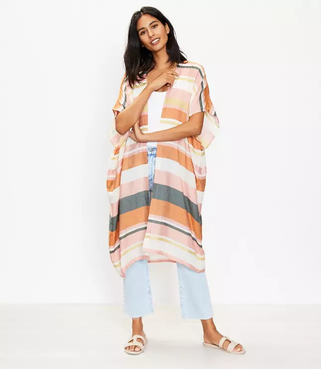 Striped Long Kimono | LOFT