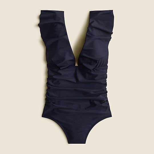 Ruffle V-neck ruched one-piece swimsuit | J. Crew US