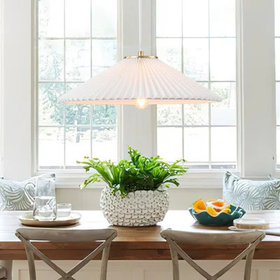 1 - Light Fabric White Cone Pendant Light With Pleated Shade | Wayfair North America