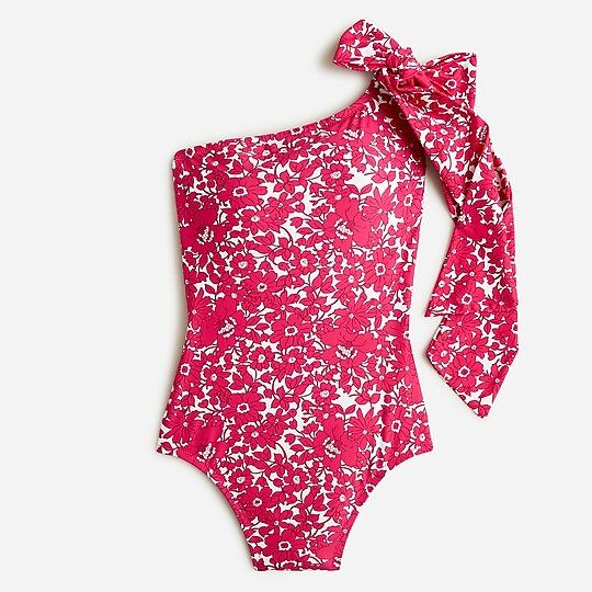 Bow one-shoulder one-piece swimsuit in blushing meadow | J.Crew US