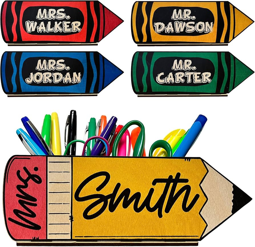 Personalized Teacher Gifts - Teacher Supplies for Classroom, Teacher Pencil Holder, Wooden Pencil... | Amazon (US)