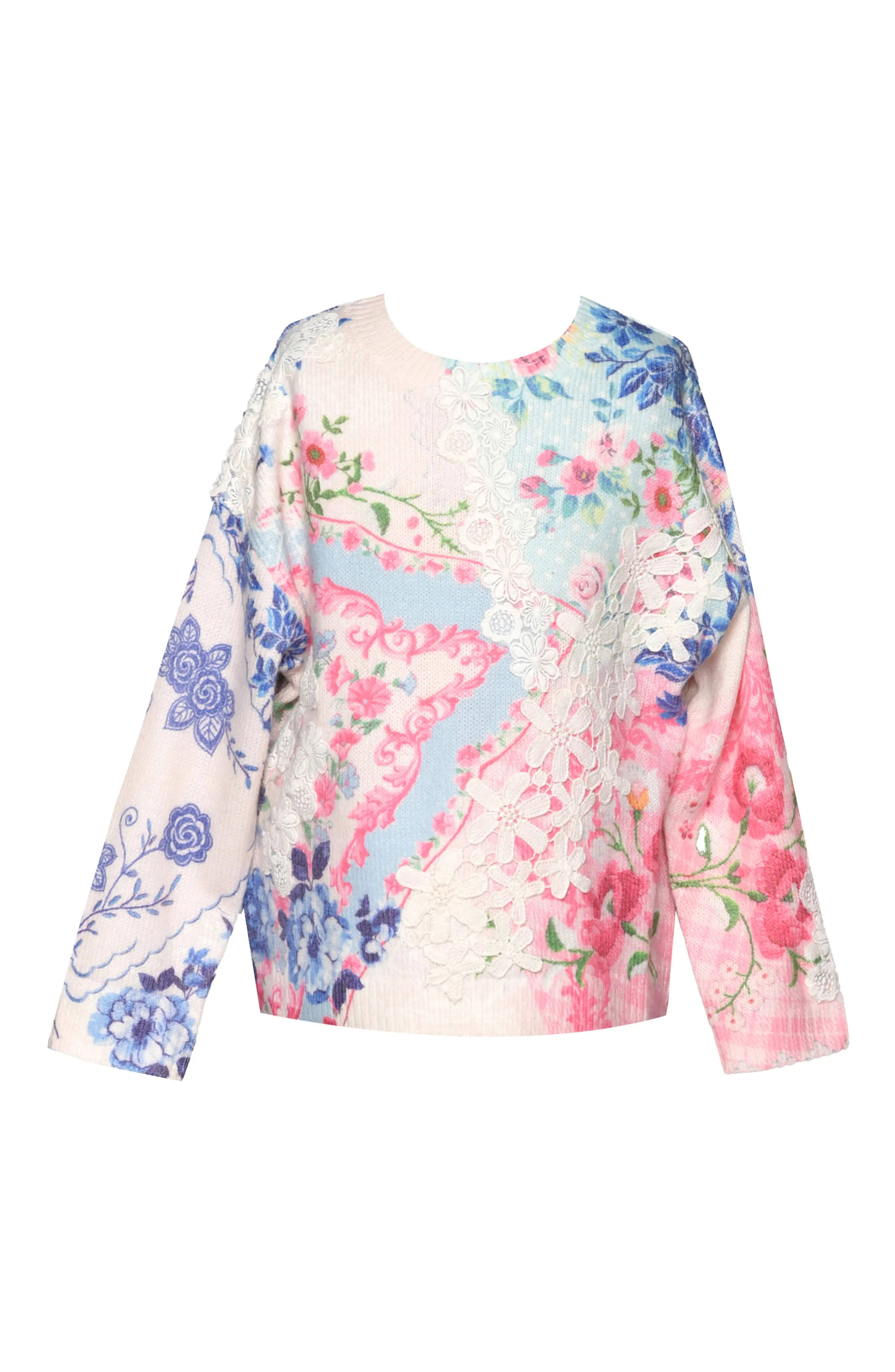 Truly Me Kids' Lace Trim Floral Print Sweater (Women) | Nordstrom | Nordstrom
