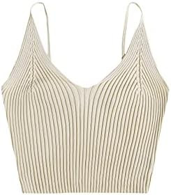 SweatyRocks Women's V Neck Crop Cami Top Ribbed Knit Spaghetti Strap Sleeveless Vest | Amazon (US)