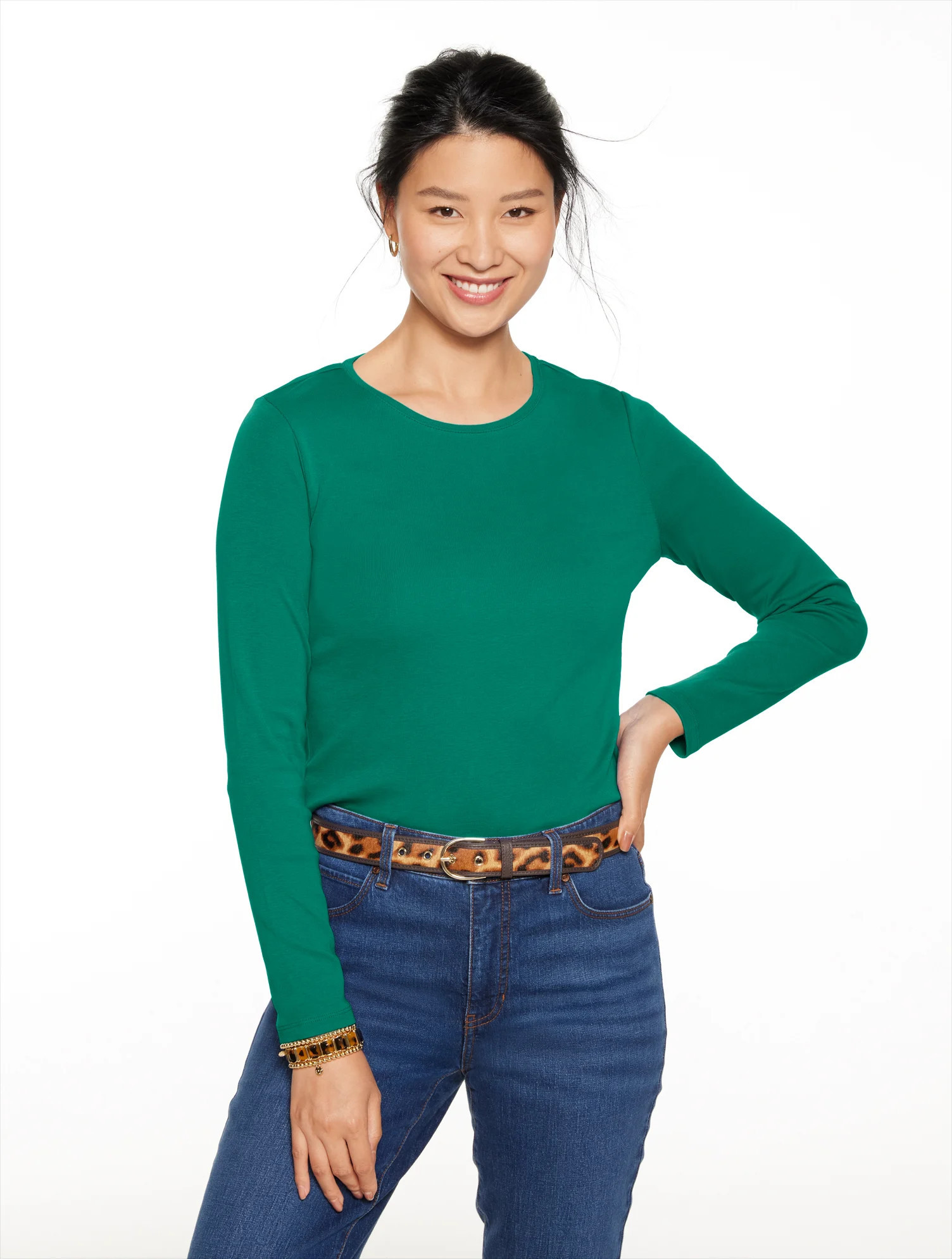 Petite - Long Sleeve Crewneck T-Shirt - Lush Green - XL Talbots | Talbots