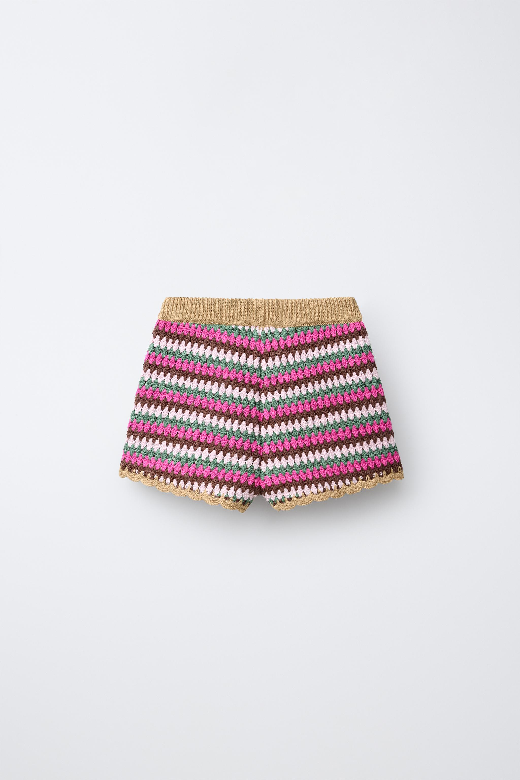 CROCHET KNIT STRIPED SHORTS | Zara US