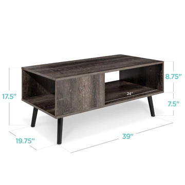 Wooden Mid-Century Modern Coffee Accent Table w/ Open Storage Shelf | Best Choice Products 