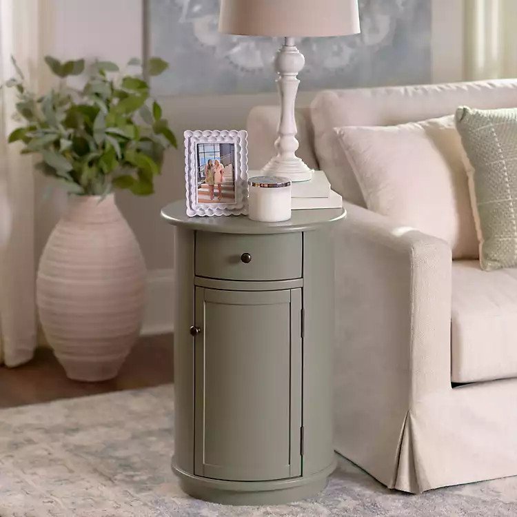 Avery Sage Green Wood Round Charging End Table | Kirklands