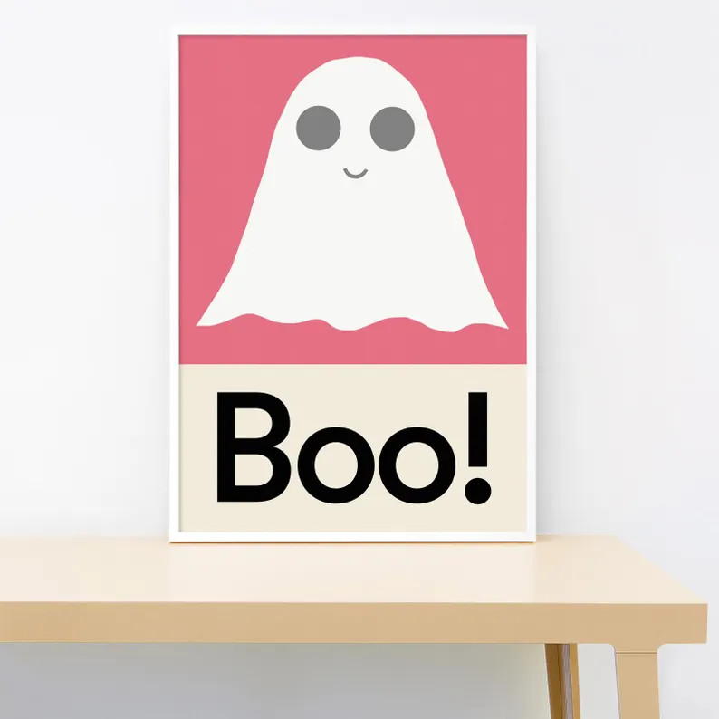 Halloween - Pink Ghost Print: Spooky Gallery Wall Art - Etsy UK | Etsy (US)