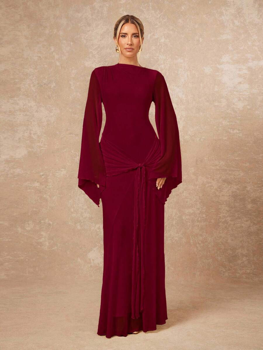 Lumalex Women's Loose Sheer Dress With Tie-Up Sash And Flowy Sleeves ,Wedding Guest Dress Women | SHEIN