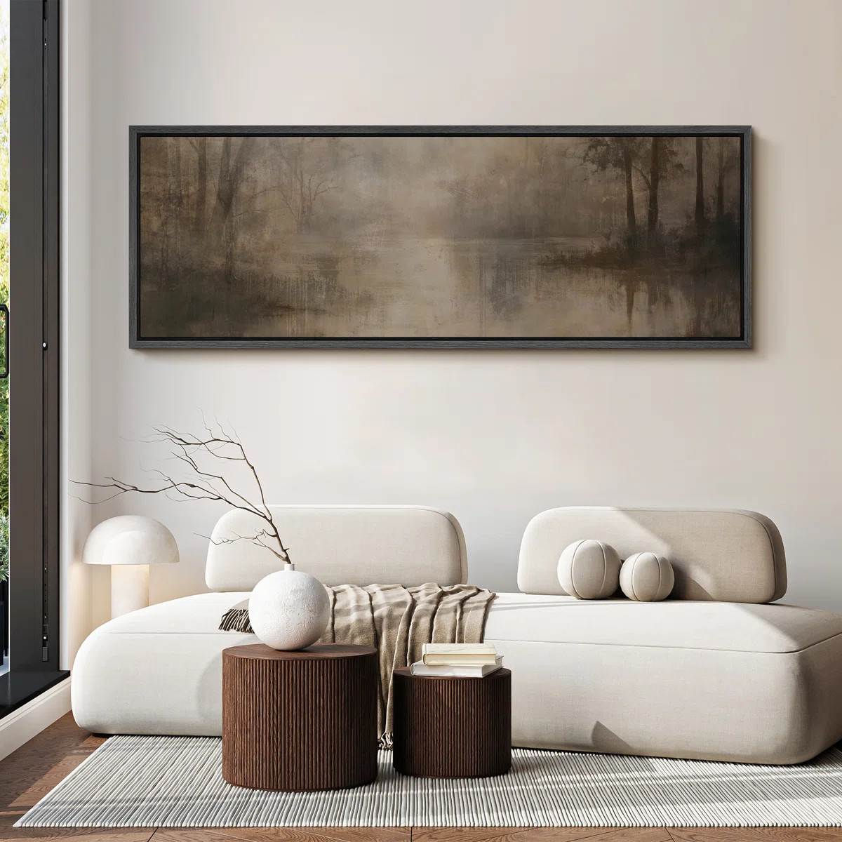 Misty Forest River Scene Framed Canvas Wall Art - Moody Neutral Nature Landscape for Rustic or Tr... | Wayfair North America