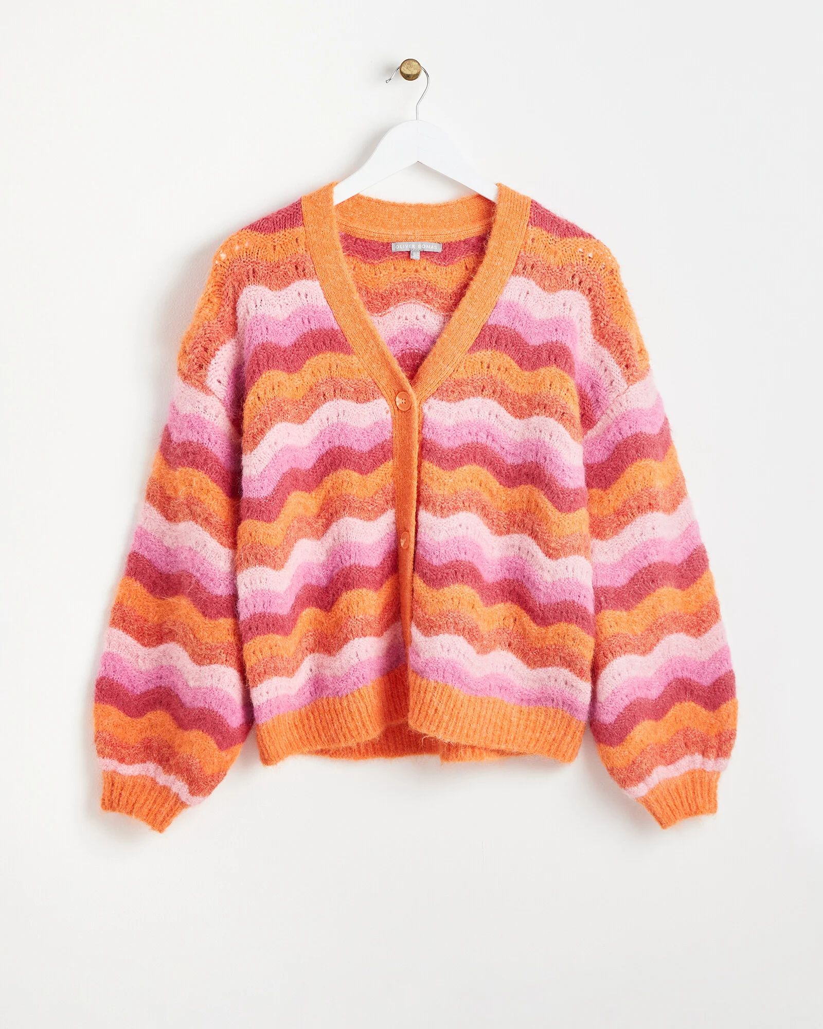 Wavy Stripe Stitch Orange Knitted Cardigan | Oliver Bonas | Oliver Bonas (Global)