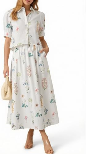 Tankaneo Womens 2 Piece Floral Skirt Sets Puff Sleeve Blouse and Elastic Waist Matching Set Vacat... | Amazon (US)