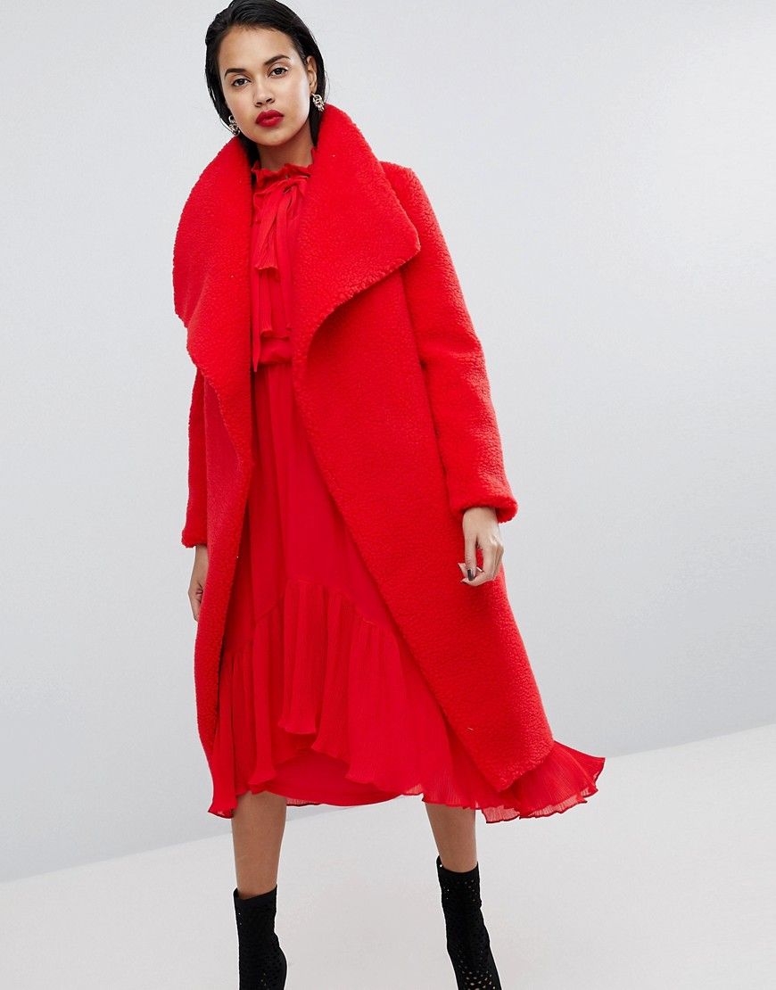 Missguided Waterfall Teddy Coat - Red | ASOS US