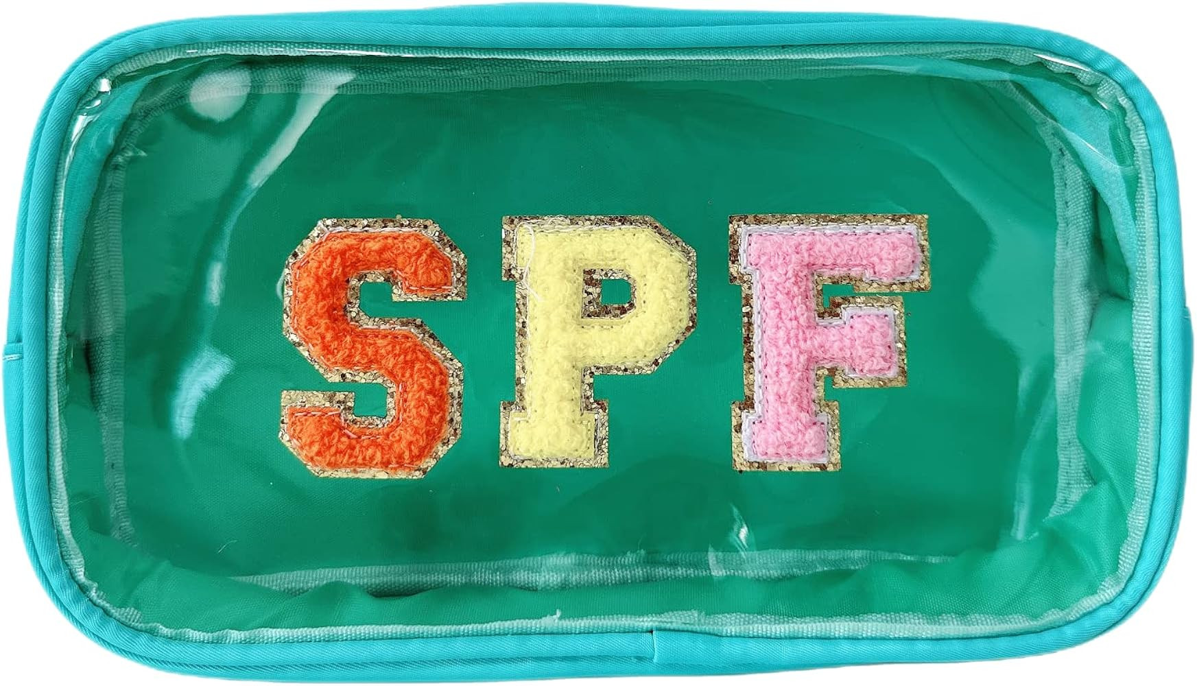 Clear Makeup Letter Bag with Chenille Letter Patch and Glitter SPF for Travel | Amazon (US)