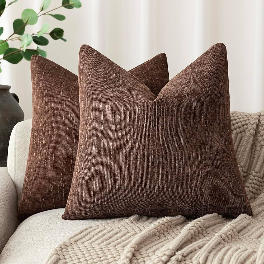 Foindtower Pack of 2 Soft Textured Chenille Throw Decorative Pillow Covers Square Accent Solid Cu... | Amazon (US)
