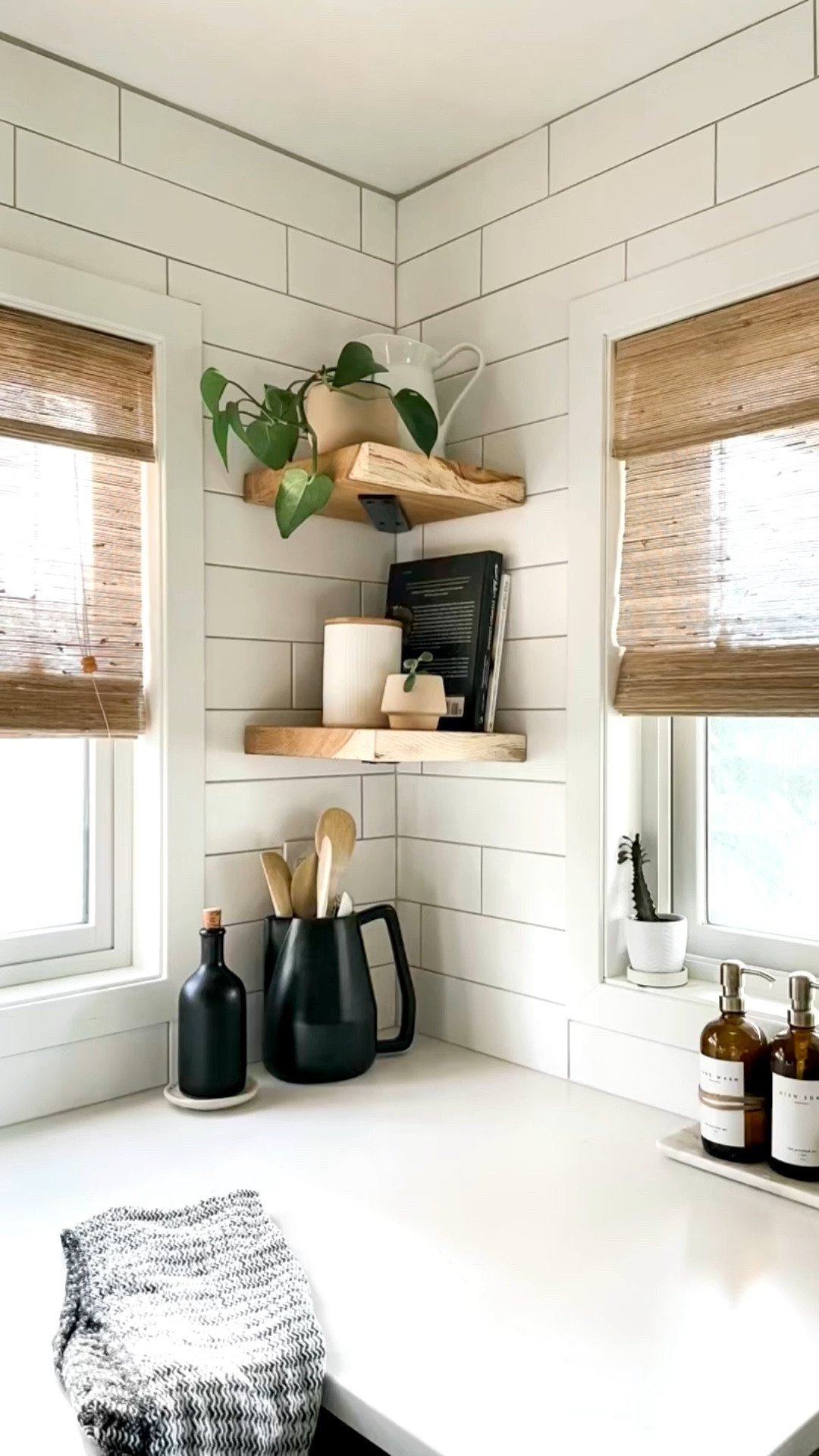 Made the best use of a kitchen corner by adding corner shelves! Super simple project with major impact I love the warmth that the wood added to this kitchen remodel

#LTKHome