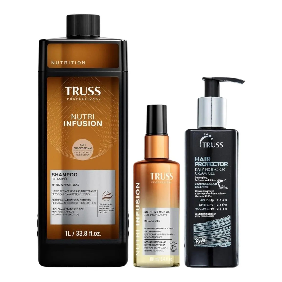 Kit Truss Nutri Infusion - Shampoo 1L + Óleo 60Ml + Hair Protector 250Ml | DrogaRaia (BR)