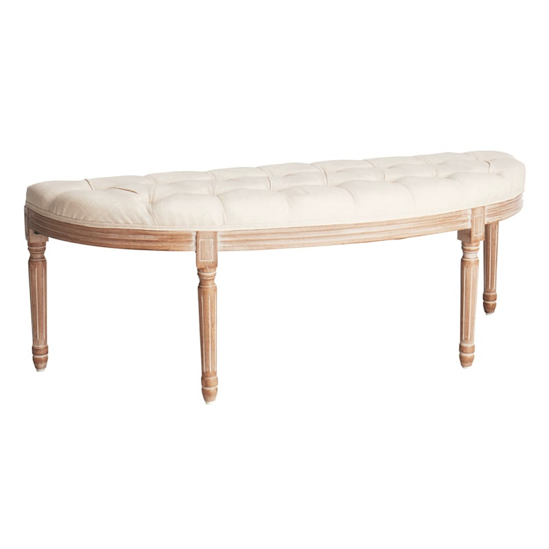 Lourdes Tufted Curved Bench, Neutral | At Home