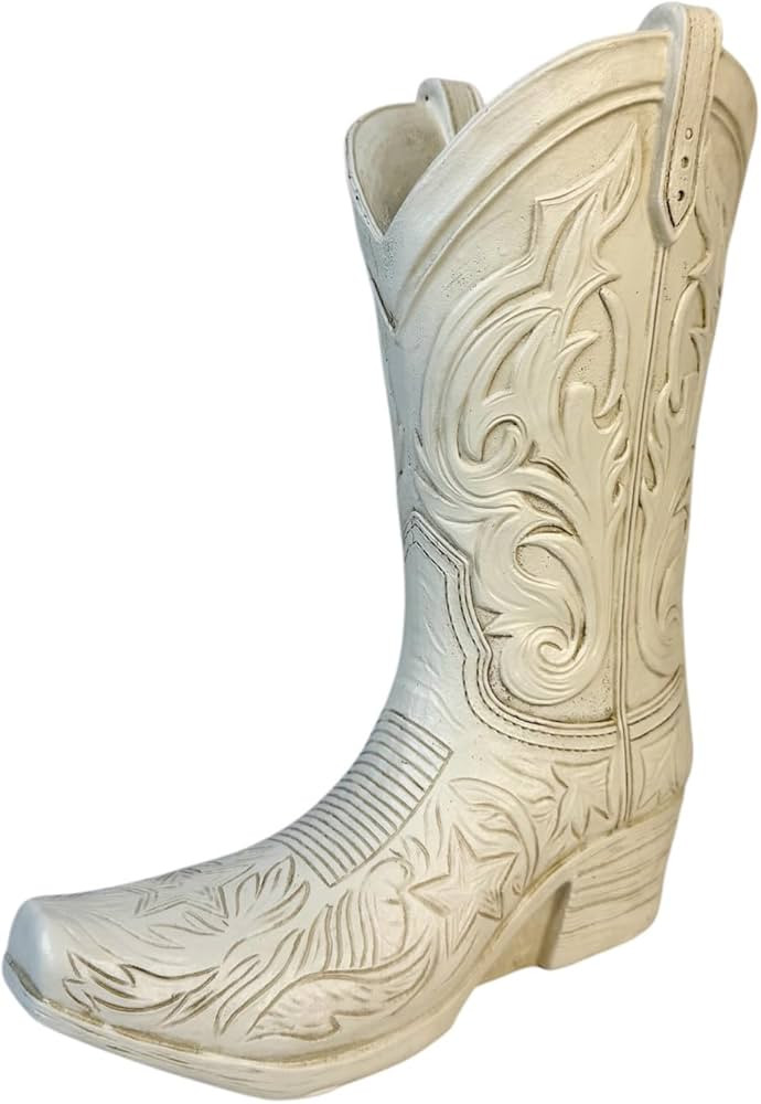 Cowgirl Boot Flower Vase – 10 1/2” Tall Antique White Finish with Intricate Tooled Leather De... | Amazon (US)