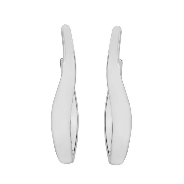 Time and Tru Women's Rhodium Tone Modern Hoop Earrings with Secure Post Back | Walmart (US)