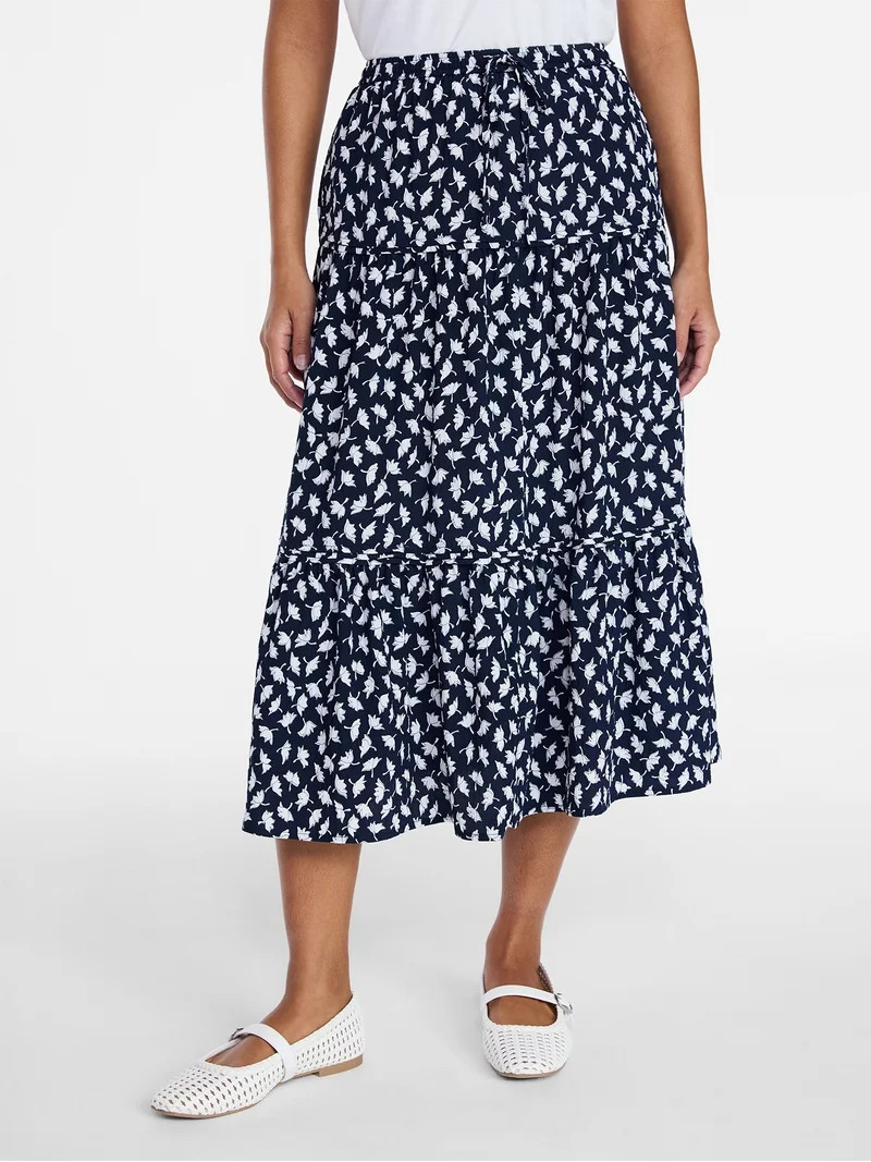 Time and Tru Women's Tiered Print Midi Skirt, Sizes XS -XXXL | Walmart (US)
