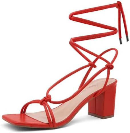 Shoe Land SL-Sweets Women's Lace-Up Chunky Low Heels, Strappy Ankle Wrap Tie-Up Block Short Heels... | Amazon (US)