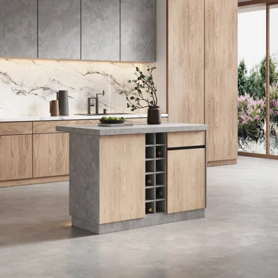 50" Japandi Style Wood Kitchen Island With Multi-Storage And Led Light Gray,Without Bar Stool | Wayfair North America