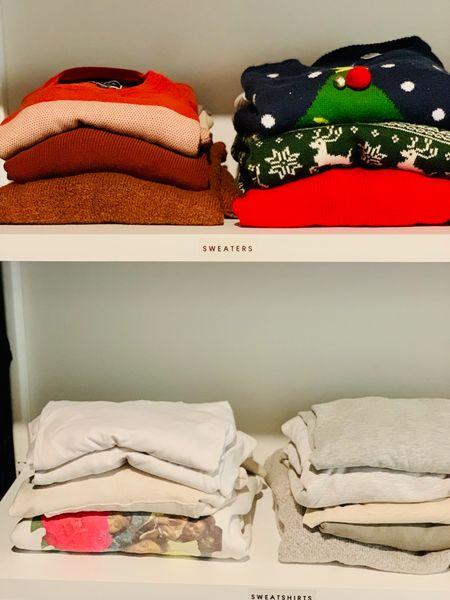 I love my label maker for keeping closets organized! Tip: stacking sweaters helps keep hangers from stretching out the necklines and shoulders! 

#LTKfamily #LTKhome #LTKFind