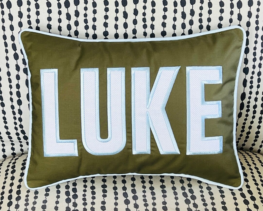 Nursery Pillow With Applique Name, Olive and White Long Lumbar Pillow, Insert Included, Many Size... | Etsy (US)