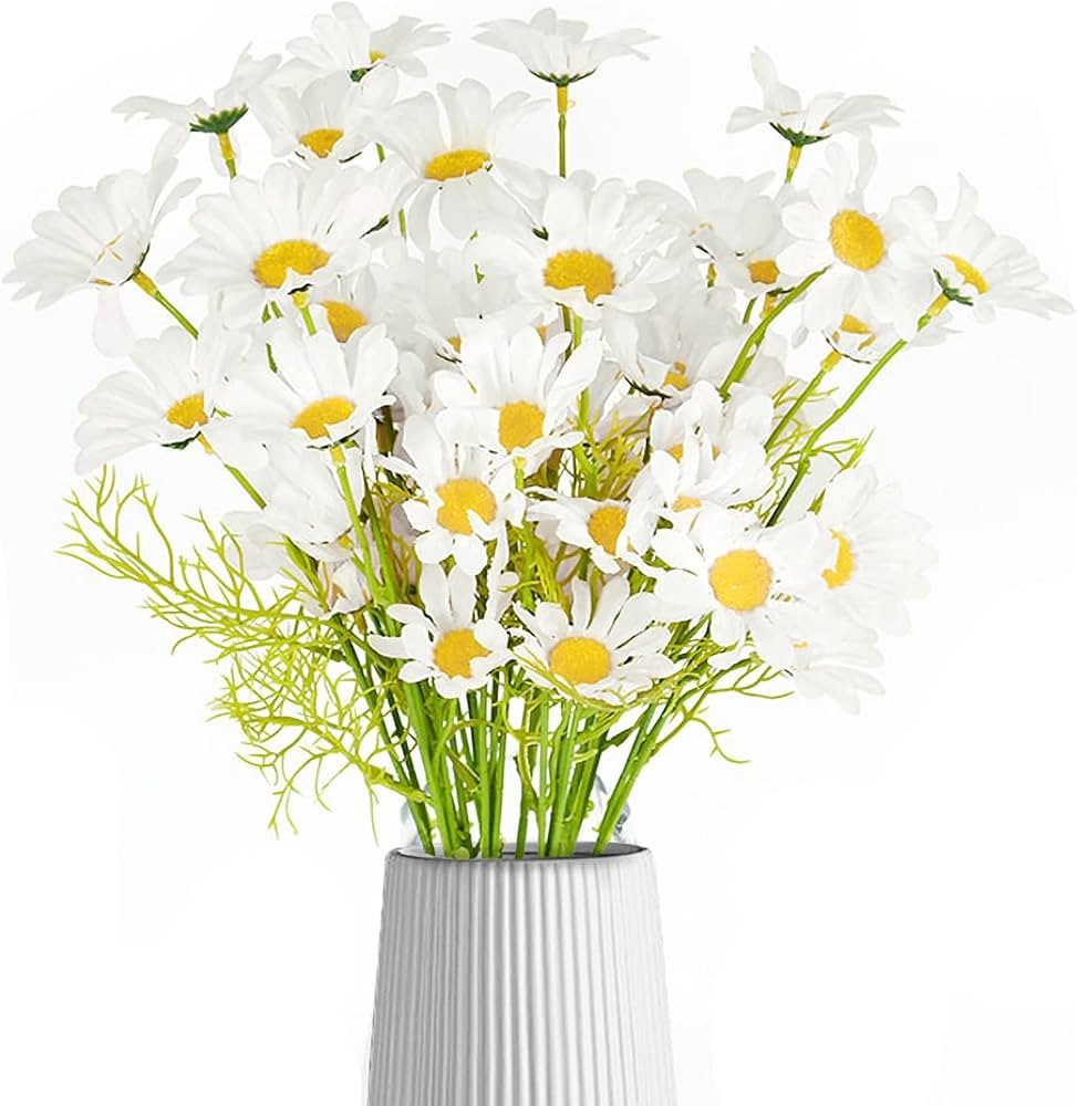 CLKFDCH 10 Pcs Artificial Daisy Flowers Silk Daisy Fake Flowers Faux Daisies Plants Bouquet with ... | Amazon (US)