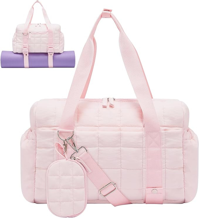 Small Gym Bag for Women, Puffy Sports Duffel Bag with Yoga Mat Holder, Gym Tote Bag with Wet Pock... | Amazon (US)