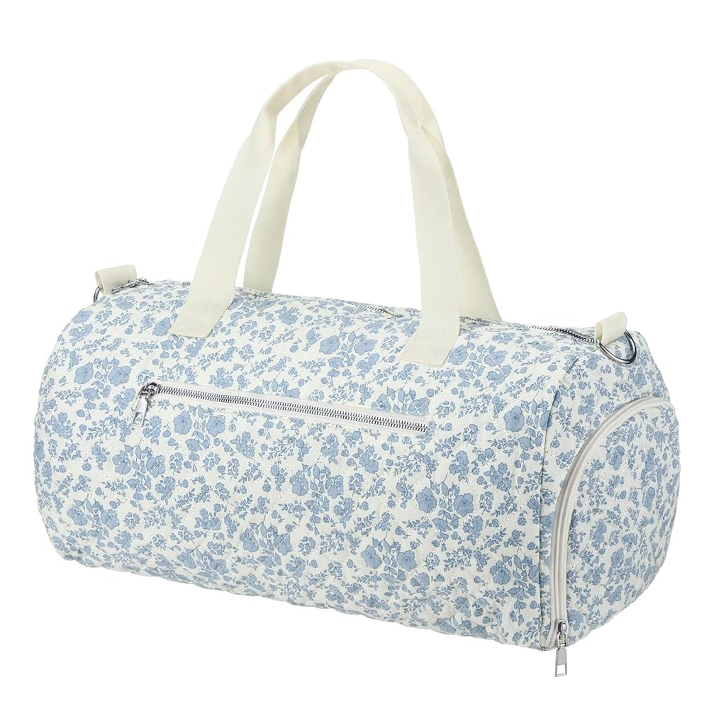 Blue Floral Quilted Duffle Bag for Women Cotton Large Floral Travel Duffle Dance Bag with Adjusta... | Amazon (US)