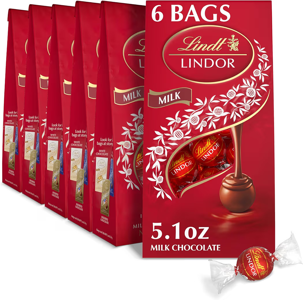 Lindt LINDOR Milk Chocolate Truffles, Milk Chocolate Candy with Smooth, Melting Truffle Center, Great for Gift Giving, 5.1 oz. Bag (6 Pack) | Amazon (US)