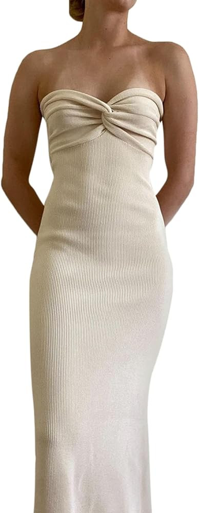 Amazon.com: NUFIWI Women Sexy Knitted Halter Neck Tank Dress Bodycon Y2K Crochet Mini Dress V Nec... | Amazon (US)