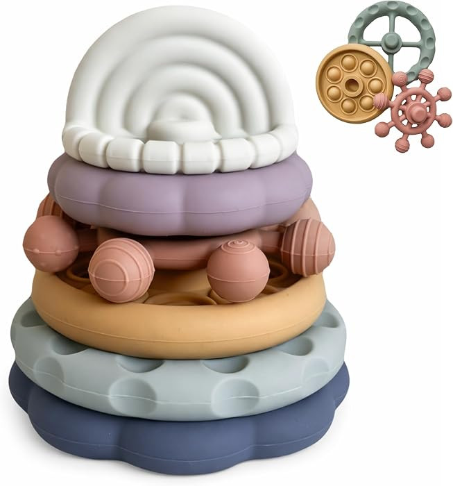 Teething Toys - Silicone Montessori Baby Toys - Teethers for Babies 3-6 Months - Soft Stacking Ri... | Amazon (US)