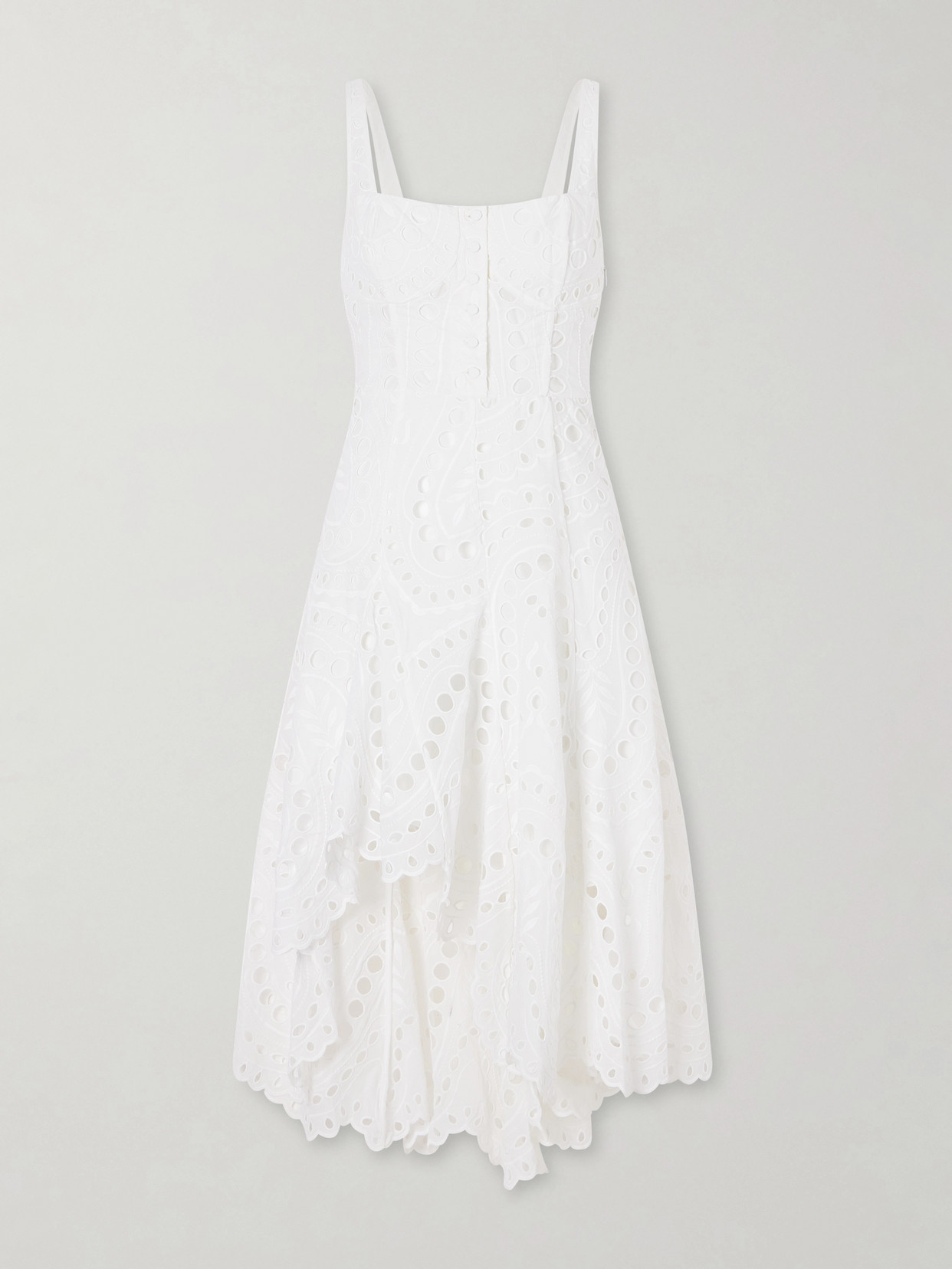 Charo Ruiz - Ayla Asymmetric Scalloped Broderie Anglaise Cotton-blend Midi Dress - White | NET-A-PORTER (US)