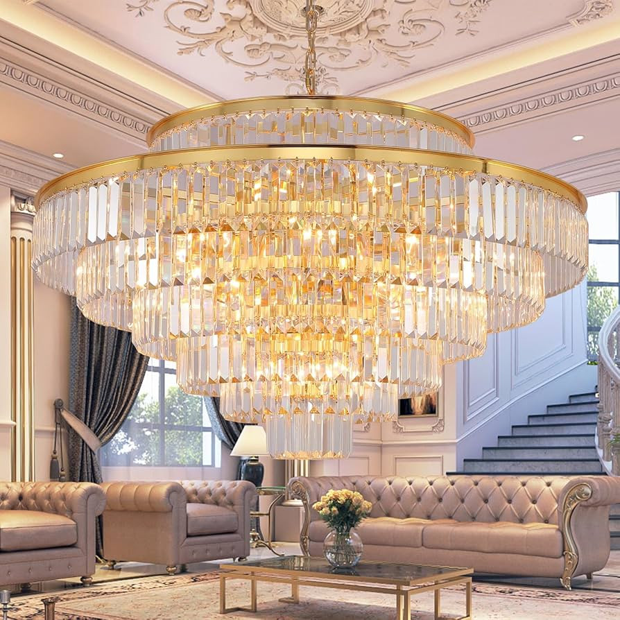Large Crystal Chandeliers Gold Chandelier Luxury Pendant Ceiling Lights Fixture Hanging Raindrop ... | Amazon (US)