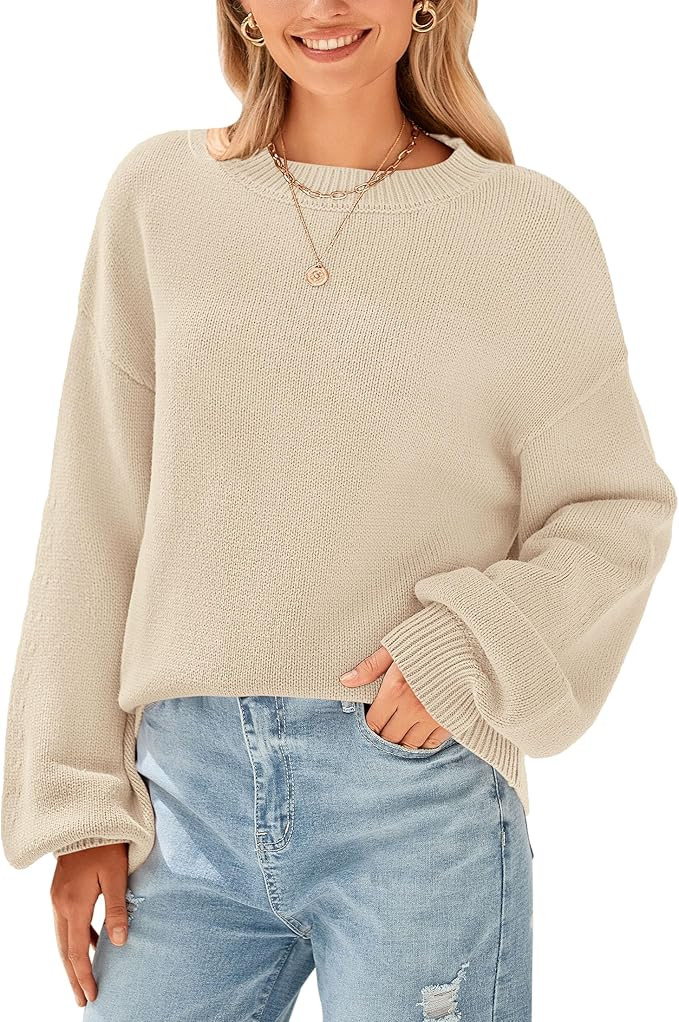 PRETTYGARDEN Women's 2024 Winter Chunky Knit Sweater Casual Long Lantern Sleeve Crewneck Pullover... | Amazon (US)