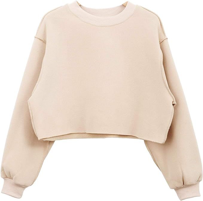 Women's Cropped Hoodies Long Sleeve Reverse Stitch Fleece Sweatshirts Crop Tops | Amazon (US)