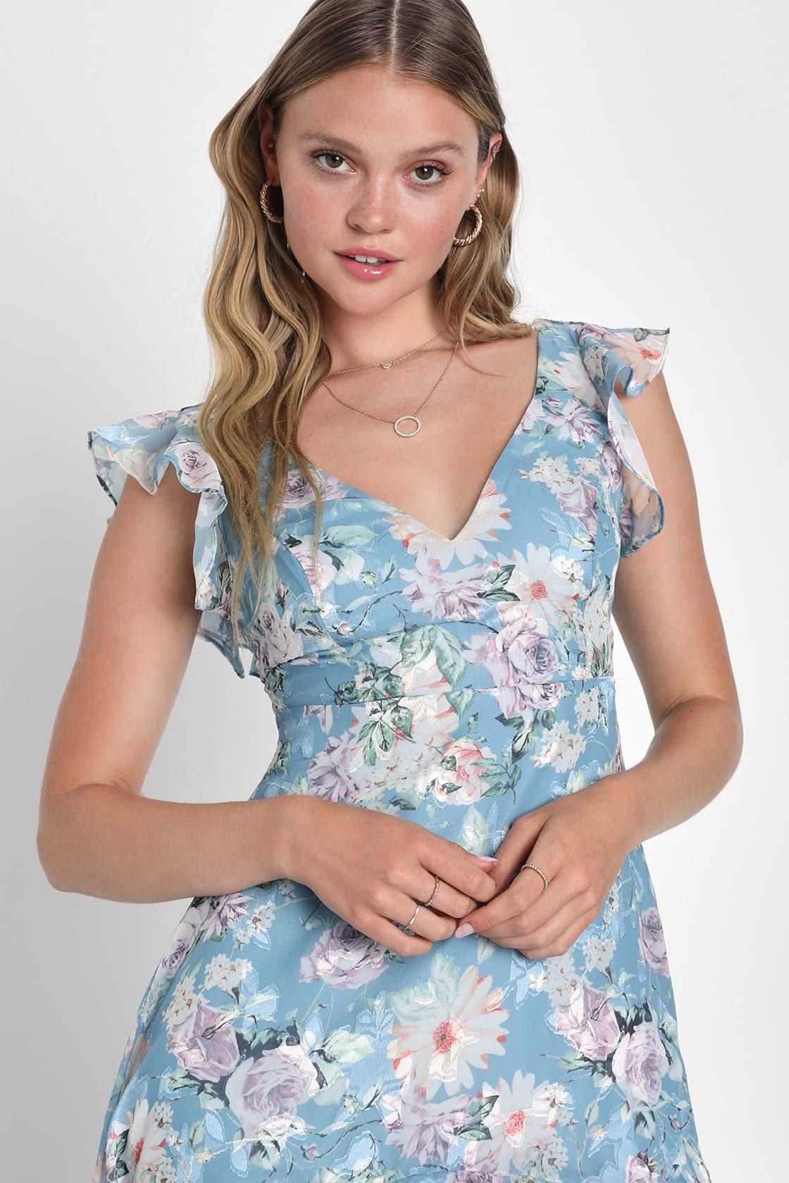Stunning Favorite Light Blue Floral Ruffled High-Low Maxi Dress | Lulus