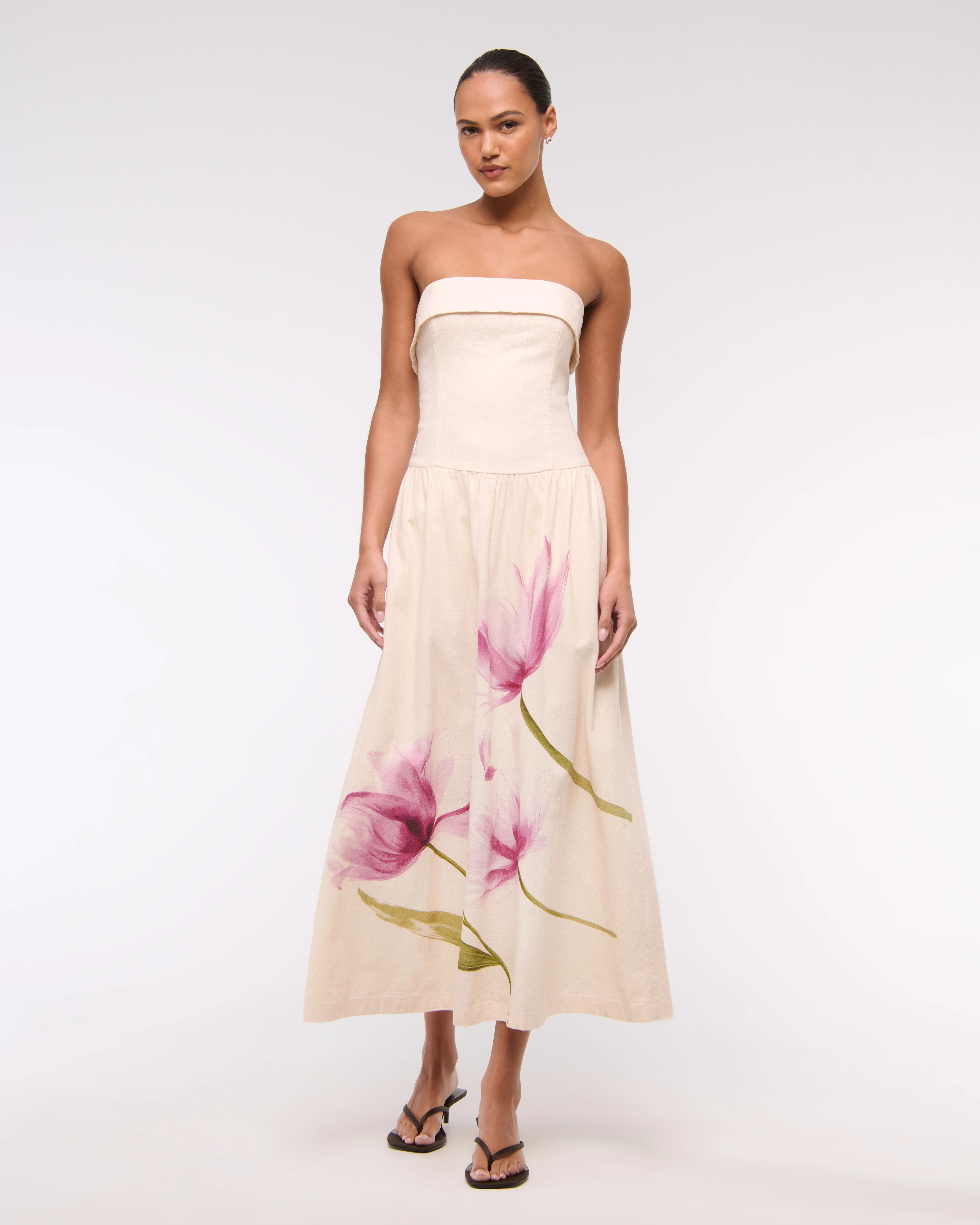 Strapless Drop-Waist Linen-Blend Maxi Dress | Abercrombie & Fitch (US)